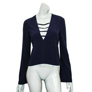 INTERMIX Women's Bell Sleeve Vneck Bouse Blue Size Small